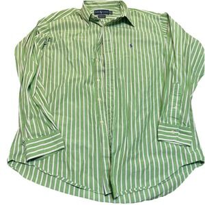 Ralph Lauren Long Sleeve Shirt 16.5 (34/35) M/L Green Striped Button Up Down